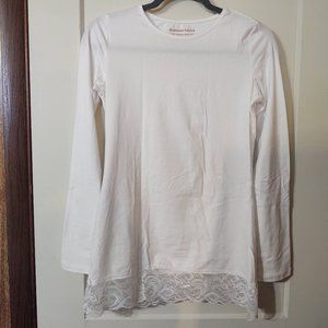 White Long Sleeve Lace Tee DownEast Basics Size M